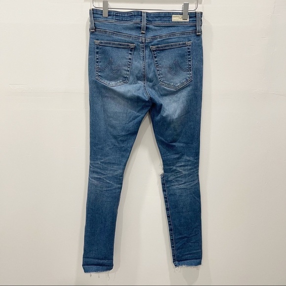 AG The Farrah Skinny Ankle High-Rise Jeans Blown Out Knee Raw Hem Size 28R - Picture 2 of 10